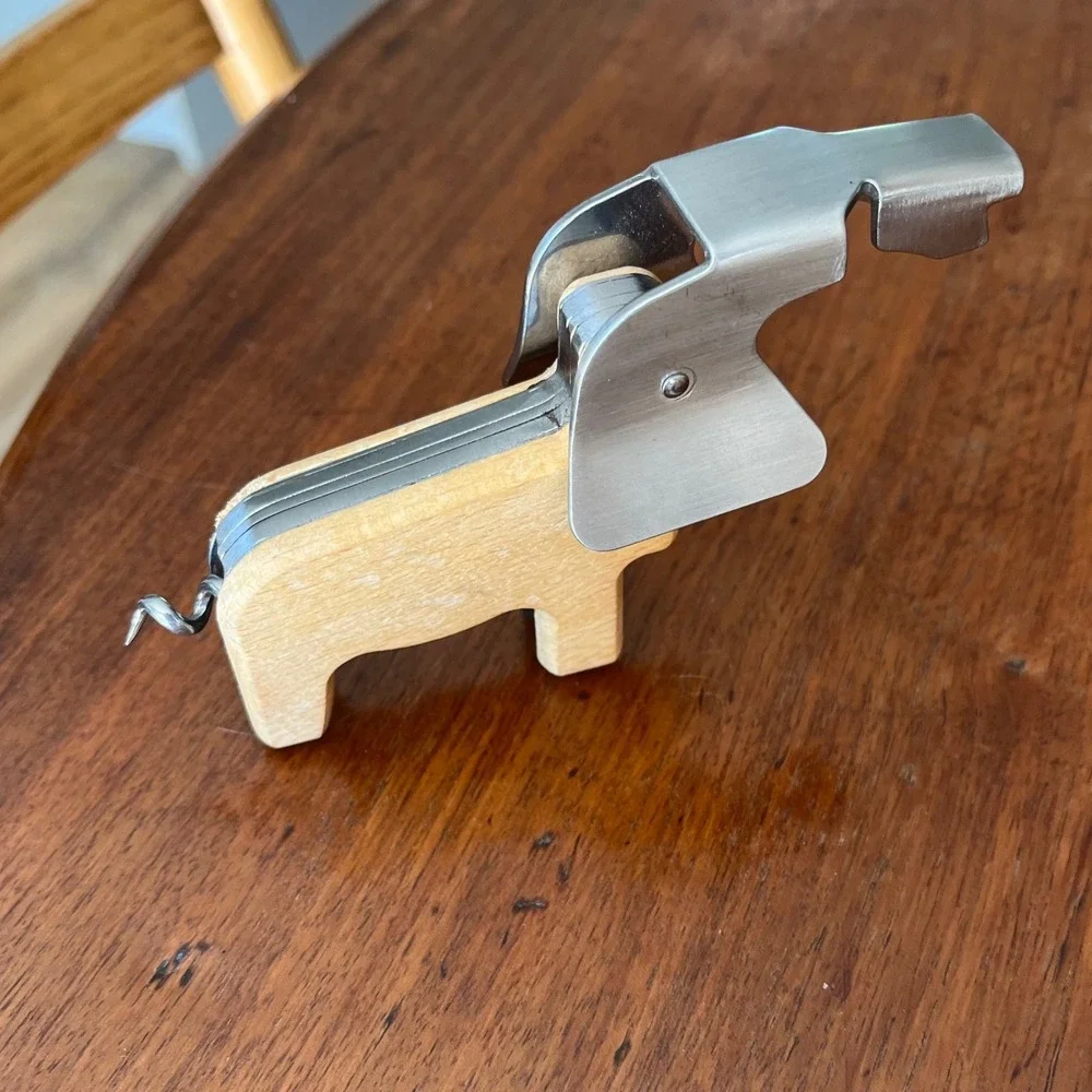 Kikkerland Stainless Steel Elephant Shaped Corkscrew & Bottle Opener